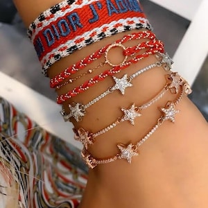 Pave CZ Seven Star Link Chain Bracelet, Star Bracelet, 925 Solid Silver, Dainty Celestial Chain Bracelet, Star Tennis Chain Bracelet, Gifts