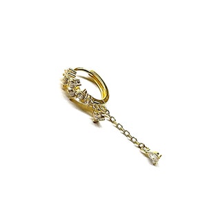 Orecchini a catena pendenti a goccia, orecchini a cerchio Huggi solitario, orecchini a cerchio in argento massiccio 925, cartilagine con pietra preziosa delicata, regalo per gli amici