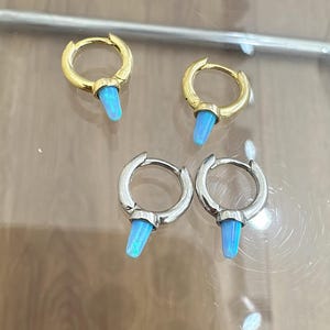 Aros cortos de eternidad con diamantes y turquesa, aros de ópalo marfil, plata maciza 925 bañada en oro vermeil, regalos para ella.