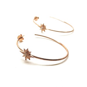 Starburst grote Huggie-oorbellen, North Star Dangle Drop Hoop Earring, Nativity Stars Huggie Earring, Star-oorbellen, 925 massief zilver