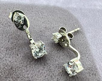 925 Sterling Silver Dangle Earrings with Square Cubic Zirconia , Elegant Silver Jewelry