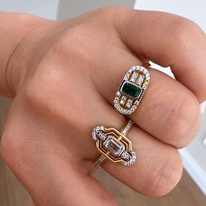 Emerald Baguette Ring, Clear Cz Baguette Ring, Oval Stylish Ring, 925 Solid Silver, Diamond Ring, Modern Cz Ring, Gift Rings For Women