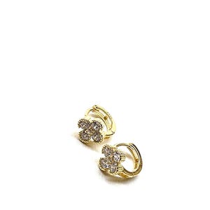 Four Leaf Daisy Huggie Hoop Earrings, Dainty Gemstone Hoop Earrings, 925 Solid Silver, Minimalist CZ Daisy Hoop Earrings, Gifts For Friends