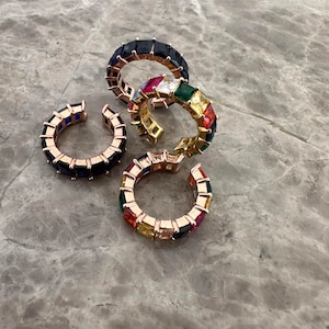 Multicolor Baget Ear Cuff Earrings, Sapphire Pave Baguette Hoop, Conch Ear Cuff, Dainty Ear Cuff, Baguette Diamond Ear Cuff 925 solid silver