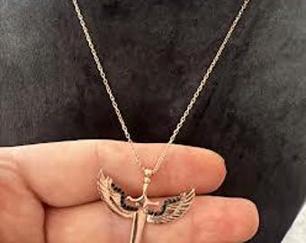 Archangel Michael Necklace with Black CZ, Michael Angel Necklace, Angel Jewelry Protection Necklace Spiritual Necklace, 925 Solid Silver