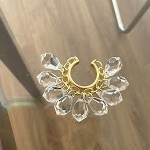 Crystal Pear Dangling Ear Cuff Earring, Floating Diamond Tassel Hoop Earring,Cz Huggie Ear Cuff, 925 Solid Silver,Non Pierced Conch Ear Cuff