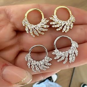 Pave CZ Diamond Apsara Hoop Earring, Baguette Rook Piercing, 925 Solid Silver, Chandelier Piercing, Helix, Cartilage, Geometric Piercing