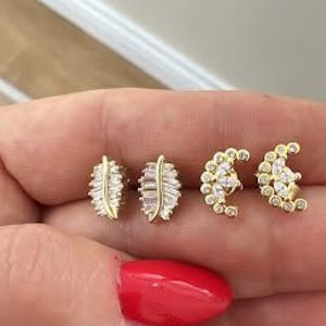 Dainty Mixed Shape Stud Earrings Emerald Marquise Ruby Round and Black Teardrop, 925 Sterling Silver, Minimalist Emerald Baguette Jewelry