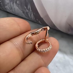 Cz Double Band Ear Suspender Earrings, Double Band CZ Ear Cuff Hoop Earrings, 925 Solid Silver, Pave CZ Double Band Conch Ear Cuff Earrings