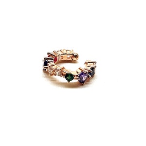 Multicolor Pave CZ Ear Cuff, Pave Solitaire Hoop, CZ Conch Ear Cuff, Dainty Ear Cuff, Colorful Hoop, 925 Solid Silver, Dainty Ear Cuff Gifts