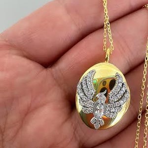Naszyjnik z feniksem CZ Simurgh, naszyjnik z symbolem odrodzenia Firebird, lite srebro 925, naszyjnik z medalionem ze zdjęciem CZ Simurgh, prezent na szczęście