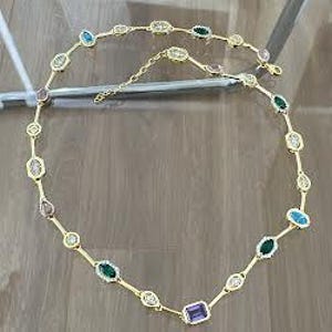 Multicolor Mixed Shape Tennis Necklace, Oval Pear Baguette and Round Necklace, Diamond Necklace, 925 Solid Silver, Cz Pave Layering Necklace