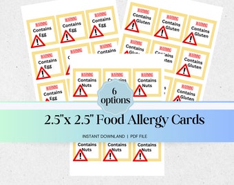 Food Ingredient Allergy Warning Cards | Potluck Food Allergy Cards | Bake Sale Allergy Cards