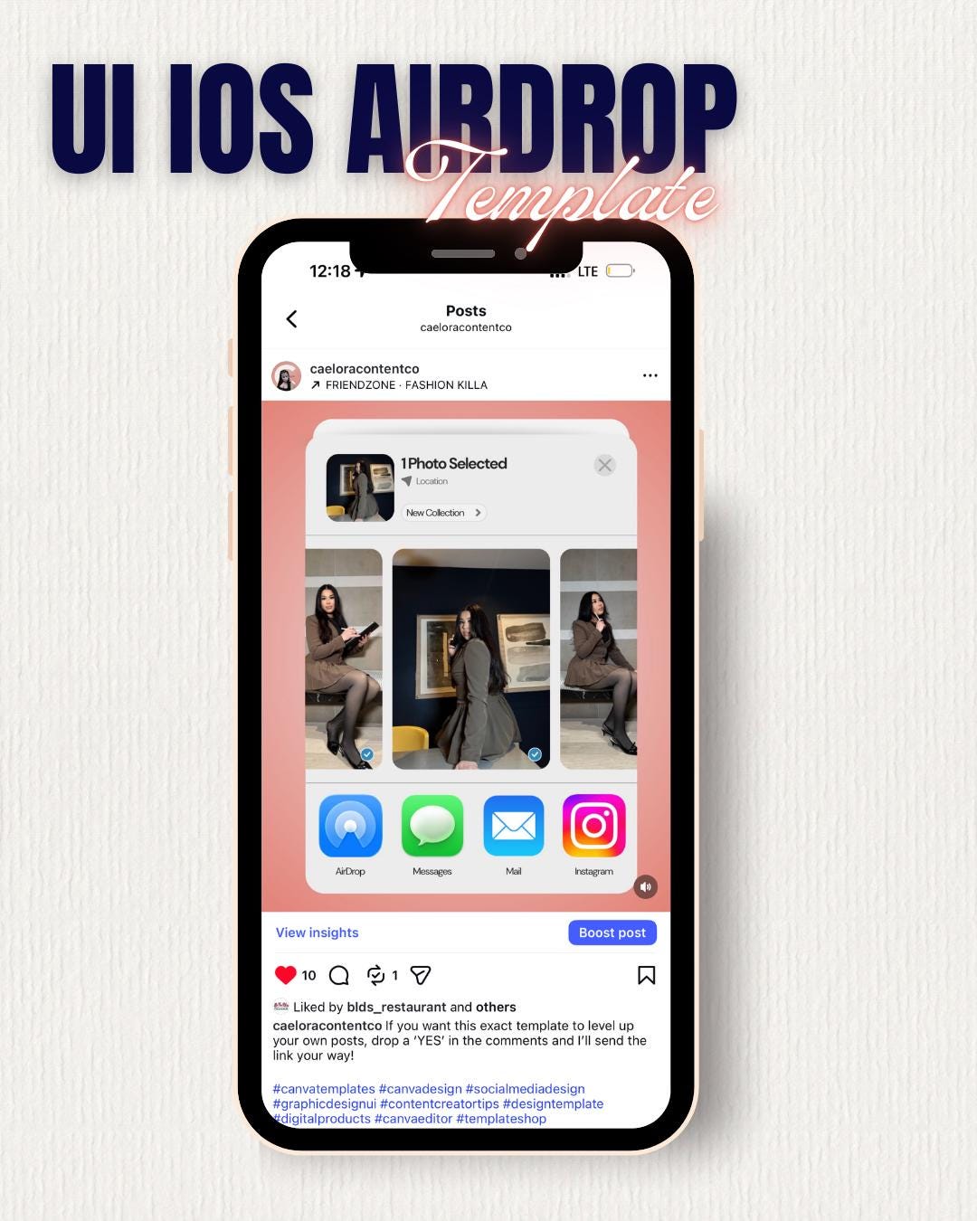 Ios Airdrop Canva Template, Aesthetic Instagram UI Post, Editable ...