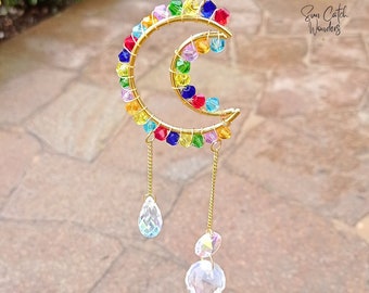 Moon Suncatcher, Prism Suncatcher, Stained Glass Window Hanging, Window Crystal, Crystal Sun Catcher, Hanging Crystal