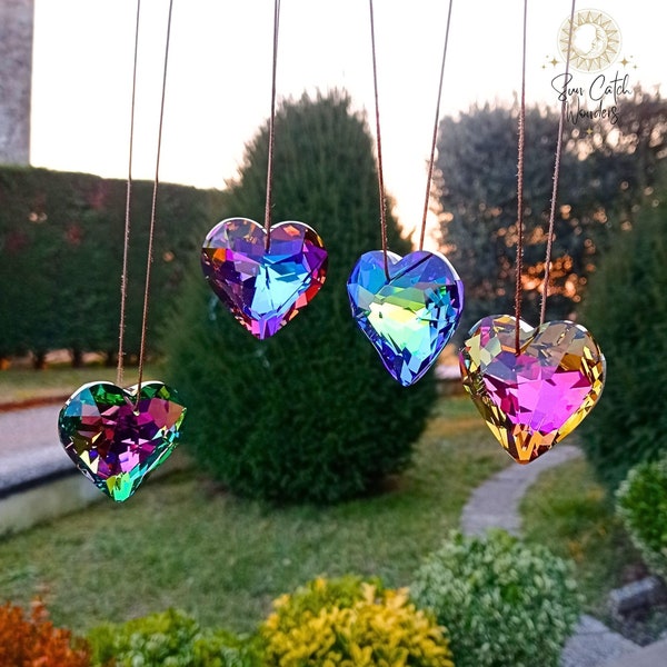 Crystal Heart Suncatcher, Prism Crystal Suncatcher, Stained Glass Window Hanging, Rainbow Window Prism, Glass Heart