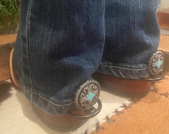 Hem Hikers--Turquoise Diamond Antique Silver 1.5 Inch Western Concho