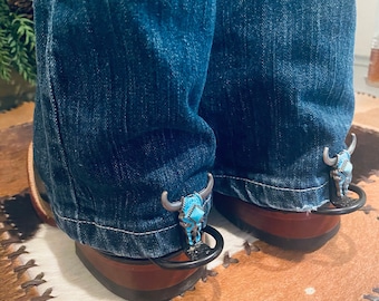 Hem Hikers- Turquoise Western Cow Skull 1.5 Inch