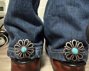 Hem Hikers--Antique Silver Turquoise Flower