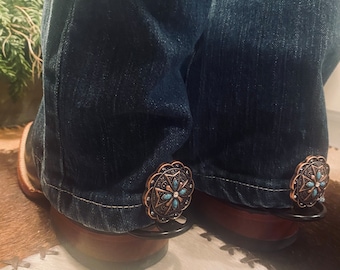Hem Hikers - Concho estilo western de 1,5 pulgadas, color cobre, turquesa y cristal
