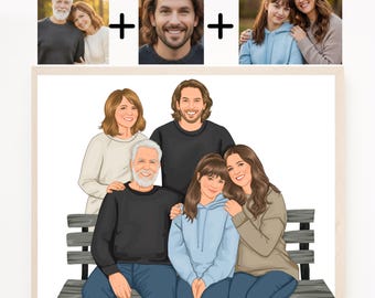 Custom Watercolor Portrait, Add Deceased Loved One, Family Photo Merge