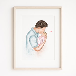 Custom Watercolor Father and Child Portrait: Personalized Family Keepsake