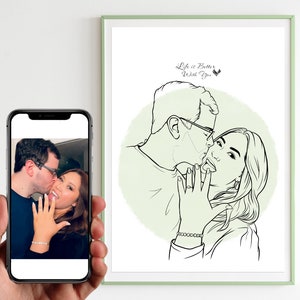 Benutzerdefinierte Heiratsantrag Zeichnung, Hochzeit Illustration Idee, Valentinstag Geschenk, benutzerdefinierte Porträt für ihn, Verlobungsskizze des Paares, Liebe Bild 4