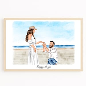 Couple Proposal Portrait, Custom Portrait From Photo, Engagement Gift, Gift for Couples, Anniversary Gift for Him, Watercolor Painting Gift