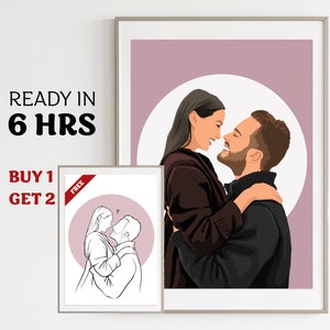 Faceless Portrait Illustration, Boyfriend's Gift Painting, Digital Couple portrait, Custom Memorial Portrait, Engagement Proposal, Under 20