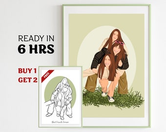 Best friend illustration, Faceless Portrait Print, bestie birthday gift, Personalized Friendship Gift, Sister Gift, Bestie&#39;s Gift for Her