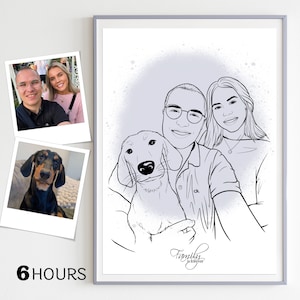 Customized pet portrait, Pet lover's painting, Custom Pet Lover's Portrait, Birthday cat illustration, outline drawing, gift for dog Lover's imagem 1