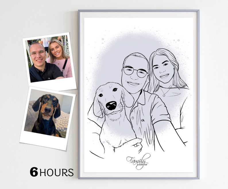 Customized pet portrait, Pet lover's painting, Custom Pet Lover's Portrait, Birthday cat illustration, outline drawing, gift for dog Lover's imagem 1