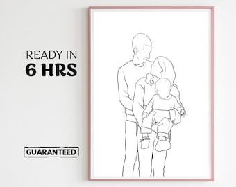 Digitale Kunst, Line Art, Familie Illustration, Paar Porträt, Minimalistische Geschenke, Familie Liebe Kunst, Zeichnung Design, Soulmate Geschenkideen, schön