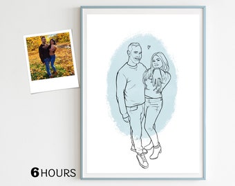 Dibujo de propuesta de matrimonio personalizado, idea de ilustración de boda, regalo de San Valentín, retrato personalizado para él, boceto de compromiso de pareja, amor