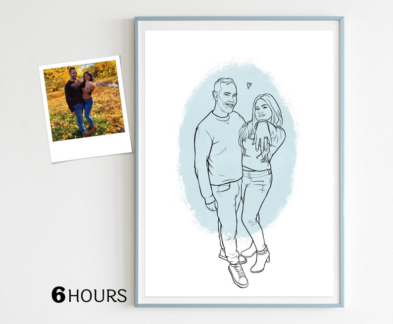 Benutzerdefinierte Heiratsantrag Zeichnung, Hochzeit Illustration Idee, Valentinstag Geschenk, benutzerdefinierte Porträt für ihn, Verlobungsskizze des Paares, Liebe Bild 1