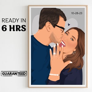 cadeau de fiançailles personnalisé, portrait sans visage, portrait de couple, dessin de couple, dessin de fiançailles, cadeau pour couple, demande en mariage, cadeau Bff