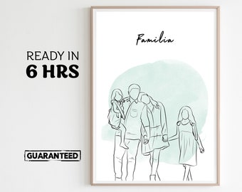Faceless Line Drawing, Family Portrait, Gift For Family, Mom And Dad Gift,  Custom Drawing From Photo, Faceless, Faceless Portrait gift