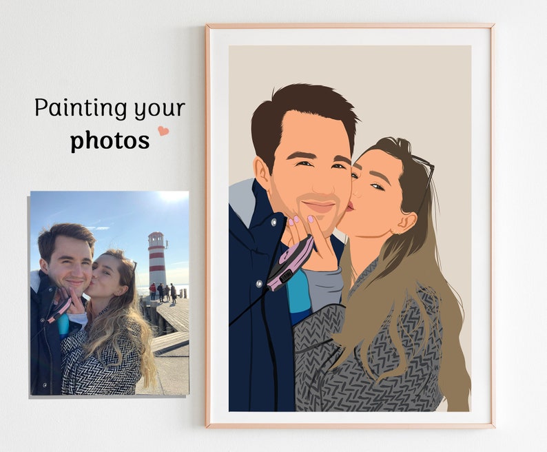 retrato de pareja, regalo para pareja, retrato sin rostro, dibujo de compromiso, retrato de novio, retrato de familia, regalo personalizado, regalo sin rostro imagen 4