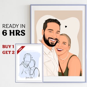 Dessin au trait minimaliste, portrait personnalisé de visages, portrait personnalisé à partir d'une photo de fiançailles, dessin de décoration murale personnalisé, cadeau pour couple image 1