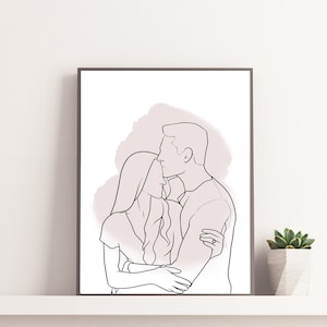Couples Portrait, Line Artistic, Personalized Artwork, Minimalist Portrait, Gift for Him, Gift For Her, gift for boyfriend, Couple Gift zdjęcie 3