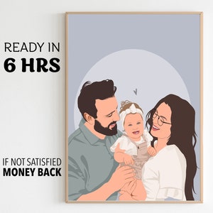 Ritratto personalizzato per la famiglia, regalo di disegno per la famiglia, pittura fotografica di mamma e papà, arte da parete per l'anniversario, ritratto di famiglia dei cartoni animati, opere d'arte