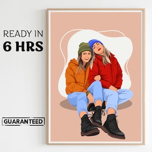 best friend faceless Illustration, Custom Drawing print, Friendship Gift, Custom Birthday Gift, faceless portrait, Gift for Girls Birthday