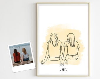 Benutzerdefinierte Malerei, Line Art Decor, Portrait Zeichnung, Geschenk für Schwester, Bff Geschenke, Geschenk für beste Freundin, Familie Liebe Kunst, Jahrestag Geschenk, Mädchen