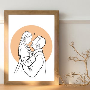 Dessin au trait minimaliste, portrait personnalisé de visages, portrait personnalisé à partir d'une photo de fiançailles, dessin de décoration murale personnalisé, cadeau pour couple image 8