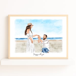 Couple Proposal Portrait, Custom Portrait From Photo, Engagement Gift, Gift for Couples, Anniversary Gift for Him, Watercolor Painting