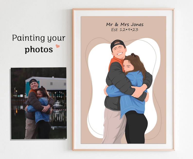 cadeau de fiançailles personnalisé, portrait sans visage, portrait de couple, dessin de couple, dessin de fiançailles, cadeau pour couple, demande en mariage, cadeau Bff image 5