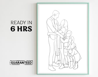 Line Art Prints, Unique Family Portraits, Family Love Art, Gift For Mother, Husband Gift, Anniversary Gift, Gift for Him, Gift for Her, love