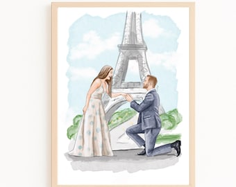 Couple Engagement Watercolor Portrait, Couple Proposal Portrait, Custom Portrait From Photo, Watercolor Painting, Anniversary Gift For Him