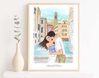 Custom Watercolor Couple Portrait, Anniversary Gift