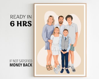 Family Cartoon Drawing Gift, Custom Faceless Portrait For Family, Custom Wall Art For Husband, Fathers Day illustration, Dad Portrait Print